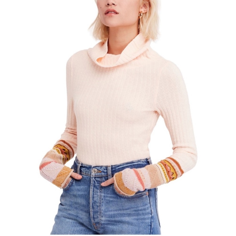 Free People Mixed Up Mitten Cuff Mock Neck Thermal Top NWT Large